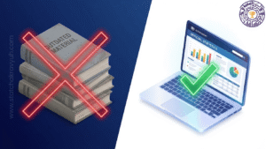 Comparison for UPSC ISS Official Statistics preparation: Outdated textbooks with a red cross versus the official MoSPI website on a laptop with a green checkmark, symbolizing the correct study resource strategy.