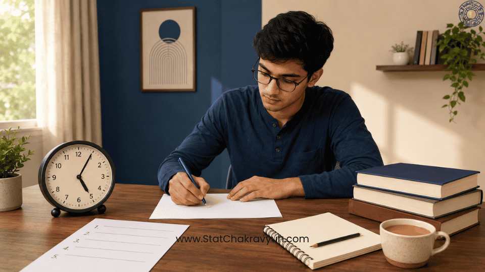 UPSC ISS essay writing guide 2027 showing aspirant selecting the right topic in five minutes.