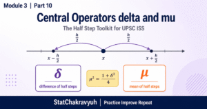 Central difference operator delta and averaging operator mu with half step shifts for UPSC ISS Part 10