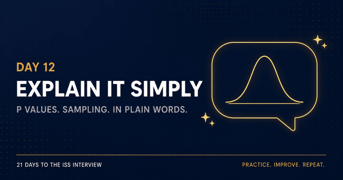 explaining p value correlation and sampling in simple words for the ISS interview